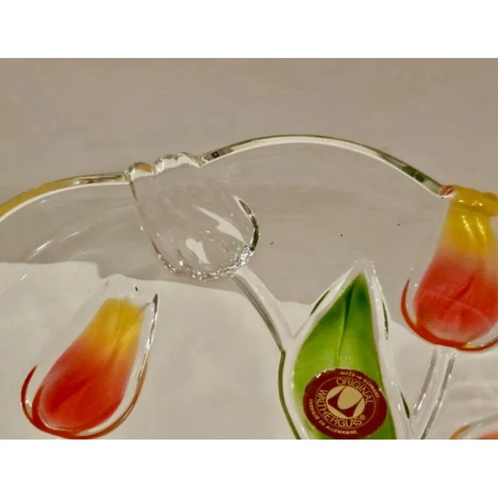 Vintage Walther Glas Footed Fruit Bowl - Tulip Pattern - Made in German